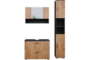 Vicco set mobili bagno Irma, Antracite/Rovere, 3 pezzi, base 80 cm