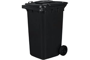 IMJ-GLOBAL Cubo de basura PN-EN 840 de 240 litros con ruedas | Sistema de fijación para extracción mecánica | de plástico | Color grafito