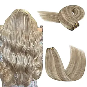 Youngsee 14inch Remy Human Hair Bundles Piano Color Light Brown with Blonde Brazilian Sew in Bundle Hair Extensions Human Hair 100g/Piece: 14, Light Brown with Blonde