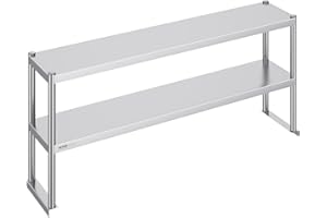 VEVOR Double Overshelf, Double Tier Stainless Steel Overshelf, 12 x 60 Inch Double Deck Overshelf, Height Adjustable Overshelf Prep Work Table for Kitchen, Restaurant and Workshop