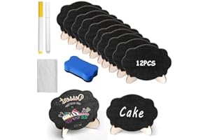 JRJRN Mini Lavagna in Legno, 12 Pezzi Mini Lavagna Segni con Basi, Messaggi Bordo Lavagnette mit 2 Marcatori e 1 Gomma e Panno, Lavagnette Cancellabili Segnaposto per Decorazione di Nozze, Feste