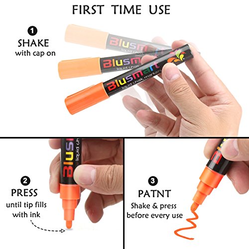 Kreidestift, Blusmart 10 Stück Kreidemarker farbig sortiert Löschbar Glas Fenster markier mit 40 Tafelaufkleber, Reversible Keilspitze 6mm, Kinderfreundlich - 3