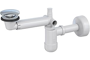 LAXARA Siphon télescopique pour lavabo 1 1/4", blanc, avec bonde pop-up et valve chromée, siphon peu encombrant « Space Saver » pour un espace de rangement optimisé