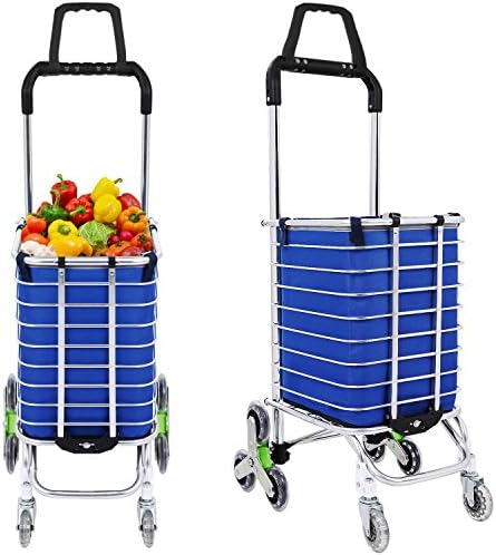 Egotrade Tri-Wheel Folding Shopping Trolley Lightweight Stair Climbing Cart with Removable Waterproof Bag for Laundry, Grocery and Market - Go up and Down Stairs (Blue-2)
