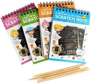 Kieana Birthday Return Gift for Kids in Bulk Scratch Note Book Diary with Art Activity Educational Toy with Wooden Pencil Gift for Girls/Boys - Pack of 12