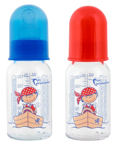 primamma Glass Bottles 125 ml Set of 2 Silicone Size 1 for Boys
