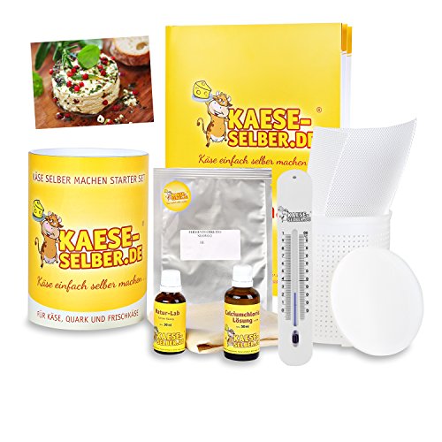 Käse selber machen - Starter Set inkl. Rezeptmappe und Videoanleitungen (für Käse, Quark und Frischkäse); Traditionelle Käseherstellung