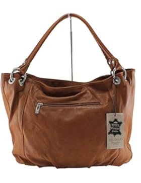 CTM stilvolle Frauen Tasche mit Griffen, 48x28x16cm, 100% echtes Leder Made in Italy