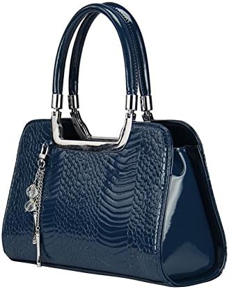 YipGrace Shiny Patent Pu Leather Rhinestones D¨¦cor Tote Satchel Womens Handbag Evening Bag Wedding Bag Blue