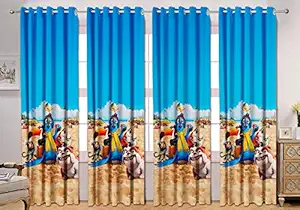 Ultimate Trends  Polyester 3D Cartoon Curtains for Kids Room for Door 9 feet Set of 4 Pieces, Blue