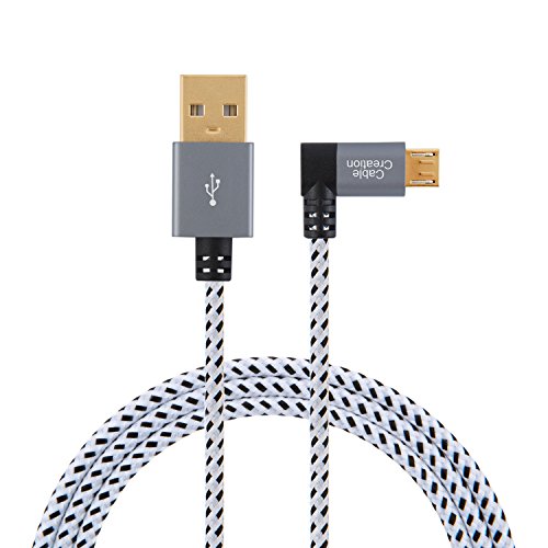 cablecreation Winkel links Micro USB Kabel 2.0 geflochten, kurz USB 2.0 A Stecker an Micro-USB-Stecker mit vergoldeten und Aluminium Fall, 3,2 Ft/1 Meter, Space Grau