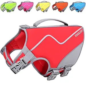 Vivaglory Small Dog Life Jacket, New Neoprene Sports Style Life Vest for Dogs with Three Adjustable Straps and Side-Release Buckles, Red XS