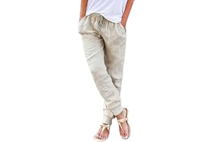 SUNNYUK Pantalones Mujer Verano Frescos Talla Grande Lino de Algodón Cintura Alta Pierna Ancha Baggy Suelto Pantalón Largo Ligeros Pantalón de Chándal Suave y Cómodo Yoga Pants Danza Pilates