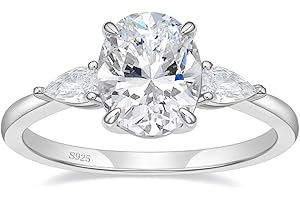 EAMTI 3CT 925 Sterling Silver Engagement Rings 3-Stone Oval Cut Cubic Zirconia CZ Wedding Promise Rings for Her Wedding Bands for Women Size 3-11