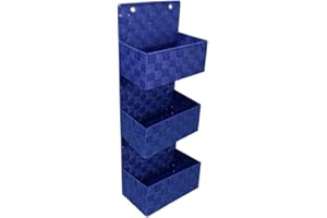 VIRSUS 1 Portaoggetti in Tessuto, Trama intrecciata a 3 Piani, misura 25x15x70 cm, Tasche portatutto, occhielli per sostegno a parete, mensola per accessori bagno Vari Colori (blu) - 1693C