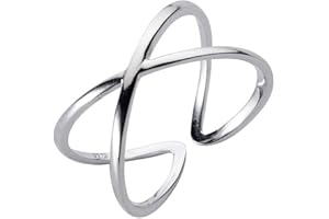 IMINI Anillo en X de plata de ley 925 con cruz abierta, brillante, ajustable, para compromiso, boda, anillos minimalistas, joyería de moda, regalos de cumpleaños BFF