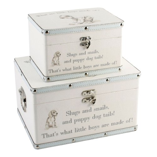 Set of 2 Baby Boys Keepsake Boxes -Storage Trunk 'What are little boys made of?'