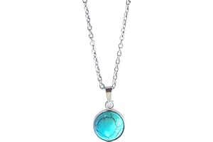ASTER ALHELÍ - Women's Natural Stones Necklace – Silver Stainless Steel Chain and Healing Stone Pendant – Women's Protection Amulet Pendant – Ideal for Gift (Turquoise)