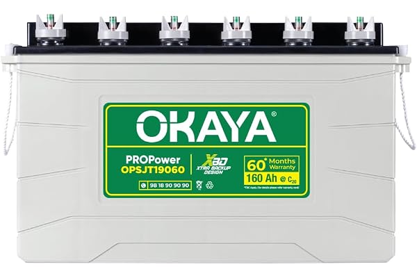 OKAYA PowerON OPSJT19060 160Ah Super Jumbo Tubular Advanced Battery for Home, Office & Shops Robust & Compact Design Extra Backup (XBD Technology) 60 Months Total Warranty