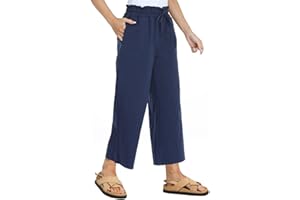 Famulily Women's Summer Comfy Cotton Linen Cropped Trousers Wide Leg Lounge Pants with Pockets