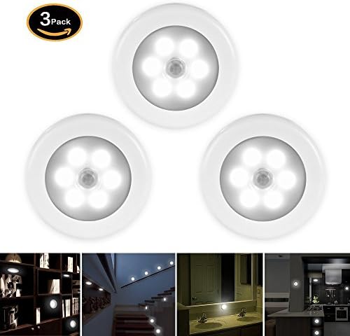 Motion Sensor Lights Indoor 3 pack Battery Powered Movement Activated Cordless LED Light with Adhesive Pad Stick on Anywhere Lamp for Toilet Bedroom Kitchen Stair Cabinet Hallway White Cool lighting Decorated Design