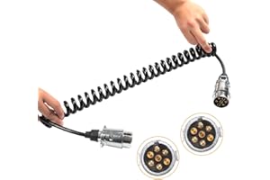‎QIPING Qiping 7 Polig Spiralkabel 2 Meter Verlängerungskabel 7-Adrig Anhängerkabel mit 7 Pin Metall Anhängerstecker für PKW-Anhänger, LKW, Caravan, Kfz