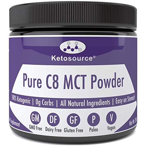 C8 MCT Polvo Puro | Creamer sin lácteos | 0g Carbs | Gluten-Free & Vegan Friendly | 100% cetogénico | Todos los ingredientes naturales | Ketosource® (Sin Sabor 200g)