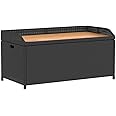 vidaXL Storage Bench, Storage Box with Lid, Ottoman Bench for Outdoor Patio Balcony, Garden Bench Seat, Black Poly Rattan and Acacia Wood