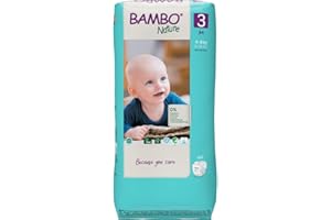 Bambo Nature Pieluchy ekologiczne premium, przyjazne dla środowiska trwałe pieluchy, zwiększona ochrona przed wyciekiem, bezpieczne i wygodne pieluchy dla niemowląt, bezpieczne i wygodne - pieluchy w rozmiarze 3 (4-8 kg), rozmiar M, 52PK