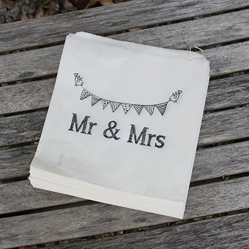 Weiße Papiertüten 'Mr And Mrs' Tüte x 90 - Hochzeitsgeschenke / Sweet Candy Bar / Geschenke