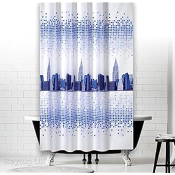 Narrow Width Fabric Shower Curtain Ideal For Shower Cubicles, Wide 120CM by 200CM Drop (Skyline ...
