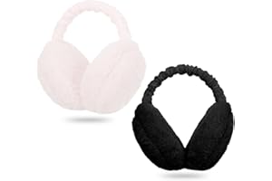 Halinuia 2 PiècesCache Oreilles Femme Réglable et Pliable,Hiver Rose Blanc Cache Oreilles en Peluche pour Femme Doux Chauds Protection Contre Cache Oreilles