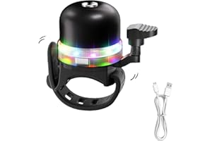 WRQIOO Electric Bike Bell with RGB Lights, 3 Modes of Light Bicycle Bell with Loud Crisp Sound, Rechargeable Bike Lights Kids, Adjustable scooter bell, Bike Accessories for kids Adults