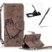 Produktbild Huawei P8 Lite Hülle Lanyard PU Lederhülle Flip Case,Huawei P8 Lite [Braun Einfarbig Entwurf] Magnetverschluss Leder Folio Tragetasche Hülle,Herzzer Prämie Elegant Ultra Dünn [Liebe Herzen Blumen Geprägt] Standfunktion Mit Kartenfach Wallet Brieftasche Schutz Schutzhülle Handyhülle Schale Cover für Huawei P8 Lite + 1 x Frei Schwarz Handy Halterung Ständer + 1 x Frei Schwarz Stift Stylus