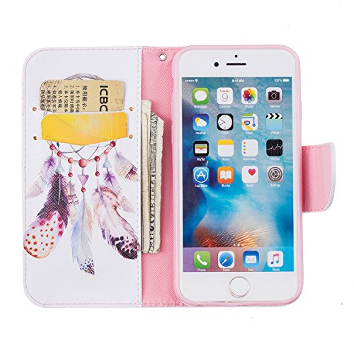 iphone 6 / iphone 6S Hülle Leder Weiß ,SKYXD Feder Traumfänger Muster PU Folio Klappbar Schutzhülle [Magnetverschluss / Brieftasche Kartenfach / Standfunktion] Klapphülle mit [Eule Handyanhänger + Eingabestift] 3 in 1 Zubehör Handy Tasche Etui für Apple iphone 6/6s Case Bookstyle Flip Leather Cover With [Free Stylus and Dust Plug] - 6