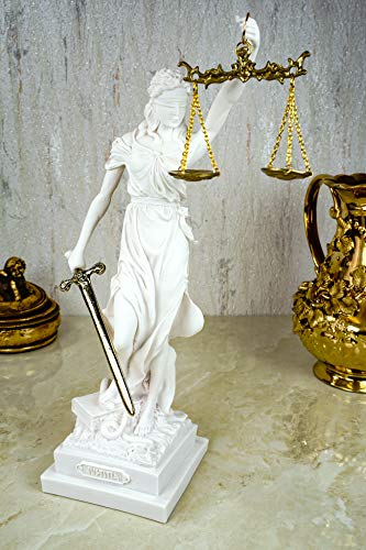 Alabaster Justitia Göttin - Escultura (32 cm), Color Blanco y Dorado