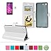 Produktbild Für Sony Xperia M5 Leder Brieftasche Hülle Case Flip Cover - Funyye [Weiß Solide Farbe] Magnetic PU Ledertasche Hüllen Flip Cover Telefon-Kasten Handyhülle Bookstyle Wallet Brieftasche Card Slot Handycase Für Sony Xperia M5,Wallet Case Flip Cover Hüllen Schutzhülle Etui Ledertasche Lederhülle mit Standfunktion Kartenfächer Für Sony Xperia M5 + 1 x Frei Displayschutzfolie