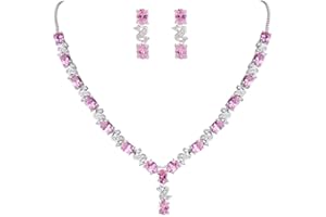 Clearine Women's Wedding Bridal Cubic Zirconia Infinity Y-Shape Necklace Dangle Earrings Set