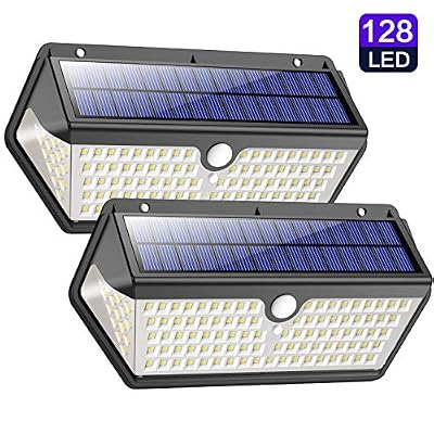 Trswyop Lampe Solaire Extérieure,【Version étanche Durable】Trswyop 128 LED Lumière Solaire avec Détecteur de Mouvement 2200mAh Sans Fil Applique éclairage Solaire Spot Puissant Sécurité pour Jardin - 2 Packs