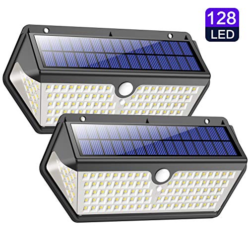 Lampe Solaire Extérieure,?Version étanche Durable?Trswyop 128 LED Lumière Solaire avec Détecteur de Mouvement 2200mAh Sans Fil Applique éclairage Solaire Spot Puissant Sécurité pour Jardin - 2 Packs