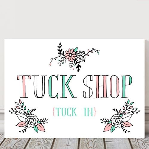 Pretty A4 Tuck Shop Metal Table Sign - Pink and Teal Flowers