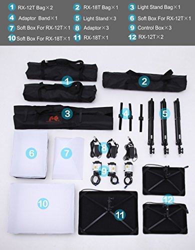 Falconeyes RX-18T/12T Lightweight Roll-Flex LED Studio Light Kit Set Waterproof Lamp (RX-18T+2Kit RX-12T)