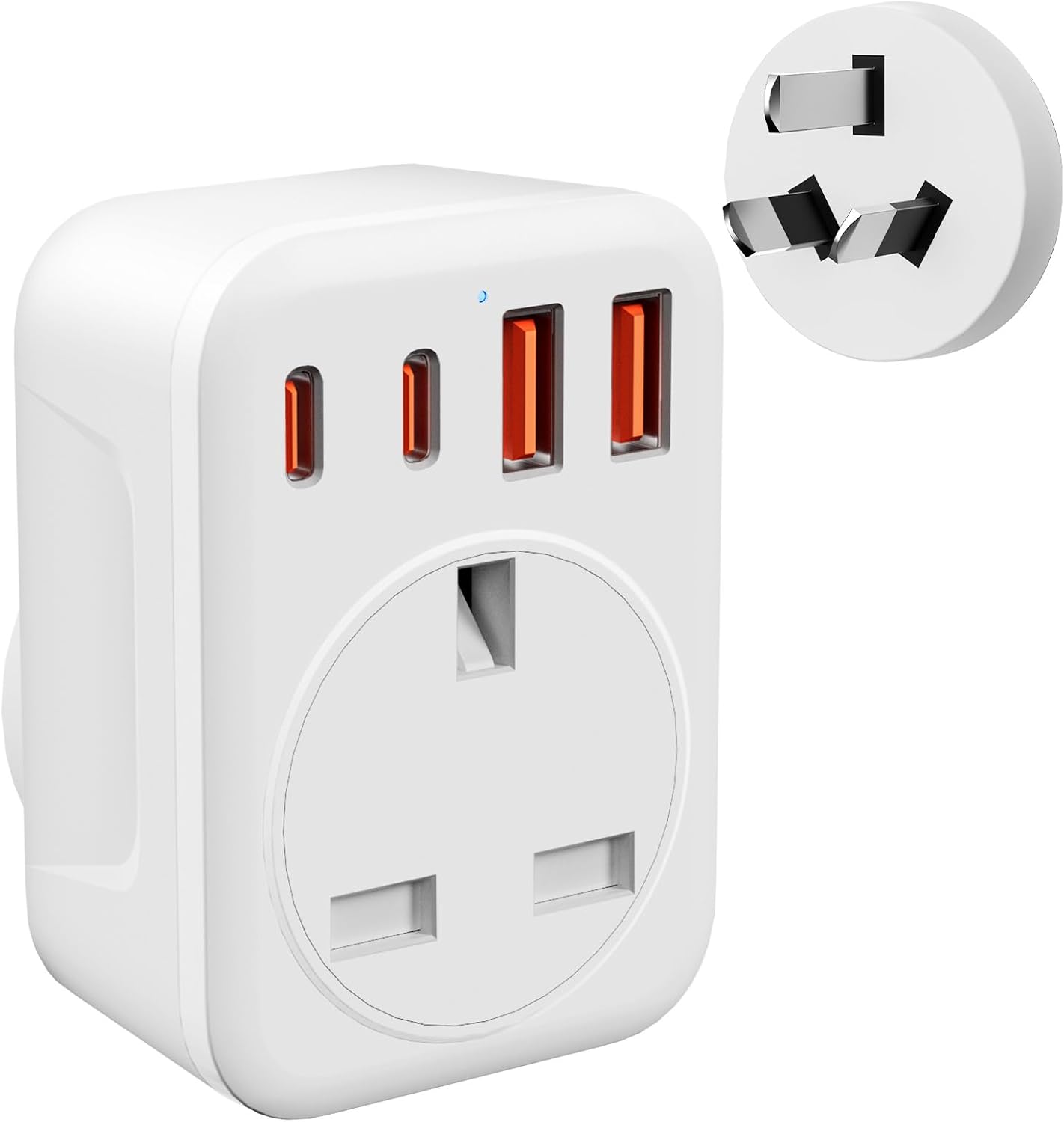Omivine UK to Australia AU Plug Adapter, 5 in 1 Type I Travel Power Adapter Converter mit 1 AC & 2 USB-C & 2 USB-A(17W) for Australia, China, New Zealand, Argentina, Fiji, etc (Type I-White)