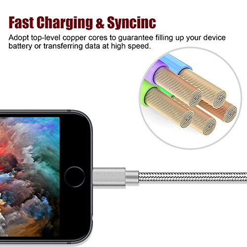 Youer C  ble iPhone 3M   Pack de 3  C  ble Lightning vers USB Chargeur iPhone en Nylon avec Aluminium Connecteur pour iPhone X 8 8 Plus 7 7 Plus 6s 6s