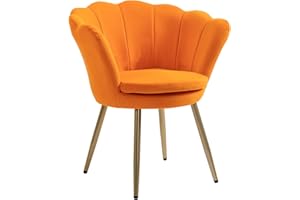 IL GRUPPONE PASSIONE CASA Poltrona Conchiglia Camera da Letto in Velluto Design Moderno, Sedia Classica con Gambe in Metallo Placcato Oro - Poltroncina per Salotto con Seduta Morbida Imbottita Modello Maddina - Mandarino