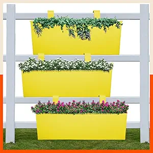 Patio by Bathla - LEA Hanging Metal Pot Holders/Planters for Balcony/Garden |Corrosion Resistant with Detachable Double Hooks |Yellow - Set of 3