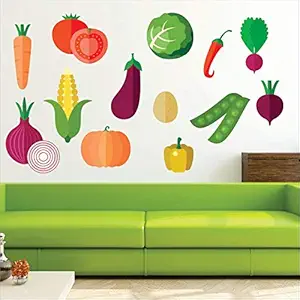 StickMe Colourful Vegetables Kids Learning Education Nursery Pre School Kinder Garden Wall Sticker -SM507 (Multi Colour, Vinyl - 150cm X 150 cm )