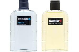 IMPACTO - Colonias Hombre Classic + Azure, Pack de 2 x 200 ml, Agua de Colonia en Formato Spray, Eau de Toilette Natural y Masculina, Fragancia Fresca y Atrayente, Colonia Elegante y Duradera