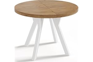 WFL GROUP Designer Runder Ausziehbarer Esstisch - Loft-Stil, Industriell, Platzsparend - Weiße Beine - 100 bis 200cm - für 6-8 Personen - Hergestellt in EU - Eiche Craft - 200 cm