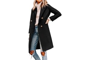 Cicy Bell Womens Notched Lapel Collar Double Breasted Pea Coat Winter Wool Blend Over Coats Long Jackets
